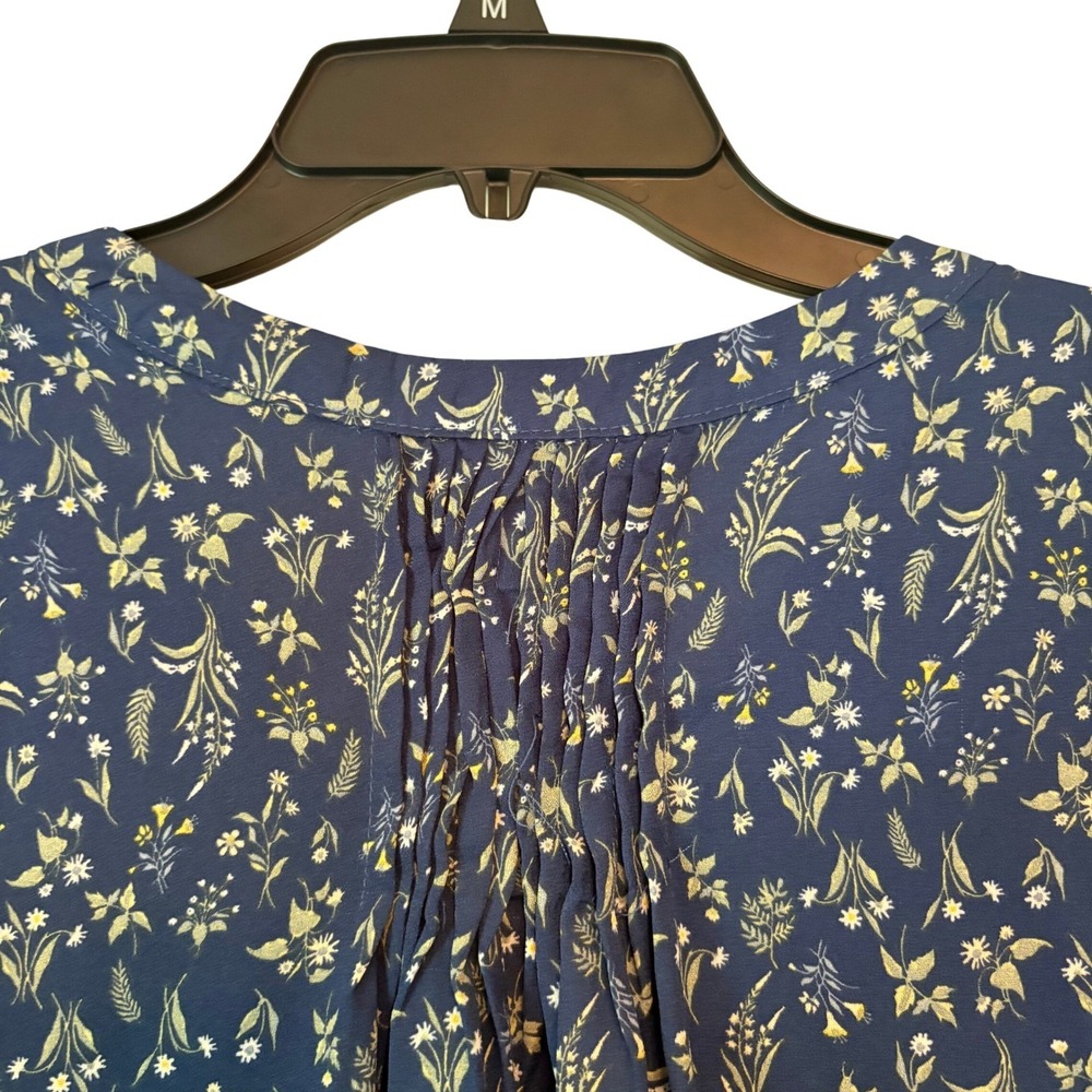 JACHS Girlfriend XXL Blue Floral Button Down 3/4 Puff Sleeve Blouse Boho Prairie - Picture 9 of 10